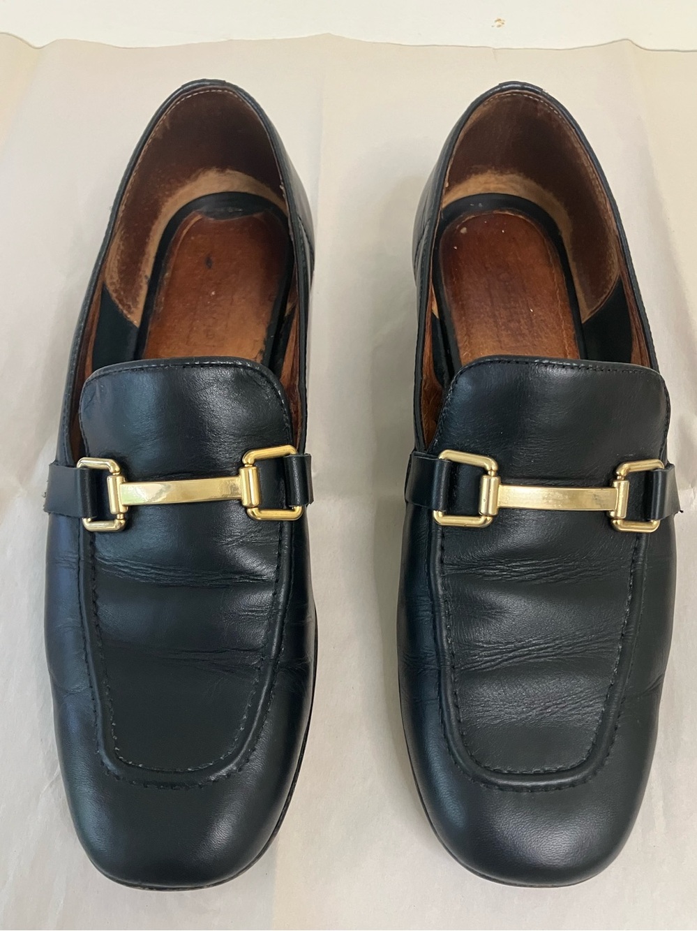 Black leather, Top Shop Horsebit loafers. Women’s size 10.